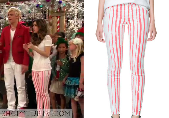 red and white vertical striped pants