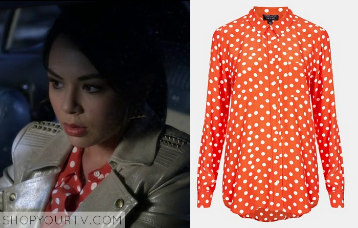 orange polka dot blouse