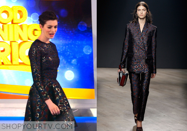 Good Morning America Anne Hathaway S Metallic Leopard Print Flare Dress 09 04 2014 Shop Your Tv