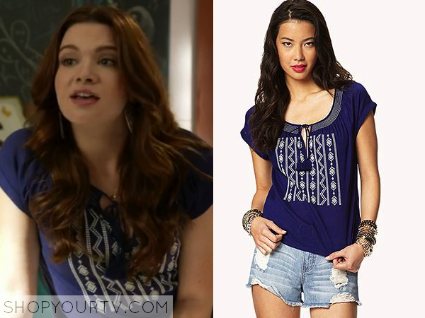 Faking It: Season 1 Episode 5 Karma's Blue Peasant Top | Shop Your TV