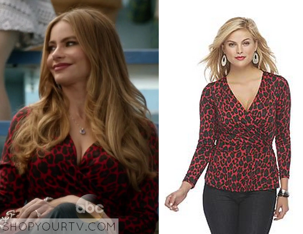 Modern Family: Season 6 Episode 3 Gloria's Red Wrap Leopard Top