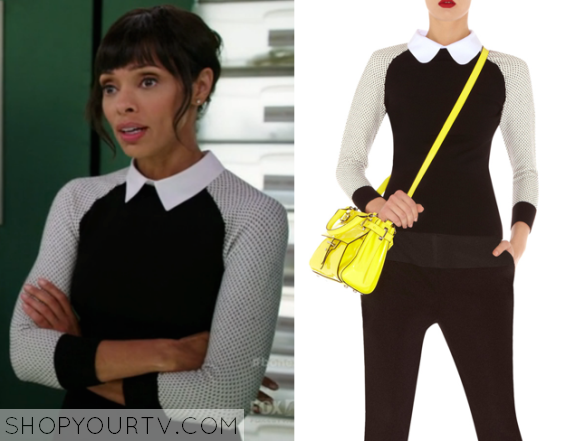 Bones: Season 10 Episode 11 Camille's Black & Blue Colorblock Dress