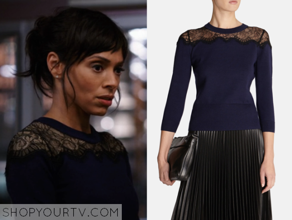 Bones: Season 10 Episode 11 Camille's Black & Blue Colorblock Dress