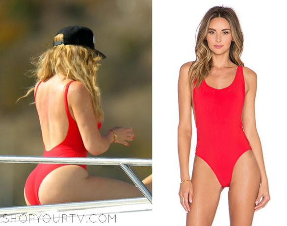 Khloe Kardashian Red Louis Vuitton Supreme Swimsuit