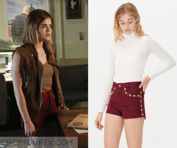 Pretty Little Liars: Season 6 Episode 18 Aria's Burgundy Stud Shorts ...