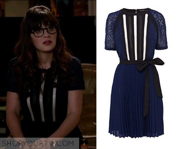 New Girl Season 5 Episode 13 Jess Navy Lace Stripe Front Dress Shop Your Tv 7399