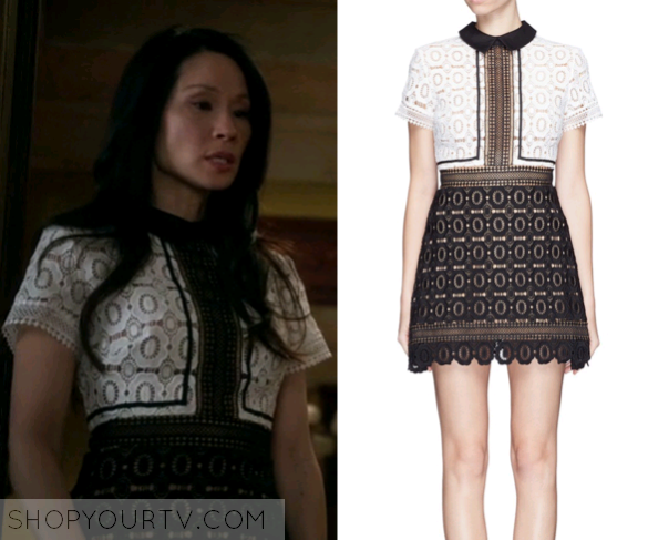 Elementary: Season 4 Episode 19 Joan's Black/White Lace Collared Dress ...