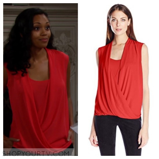 The Young and the Restless: May 2016 Hilary's Red Sleeveless Drape Top ...