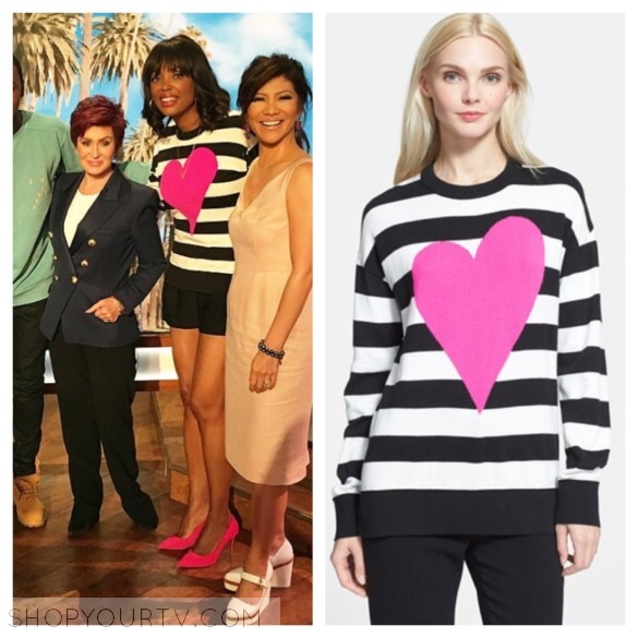 The Talk: May 2016 Aisha's Black and White Striped Pink Heart Sweater |  Fashion, Clothes, Outfits and Wardrobe on | Shop Your TV