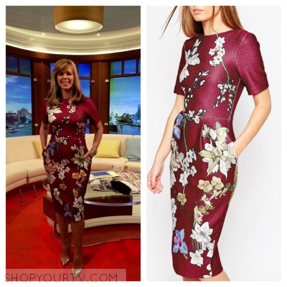 Good Morning Britain June 2016 Kate s Burgundy Floral Textured Dress Shop Your TV