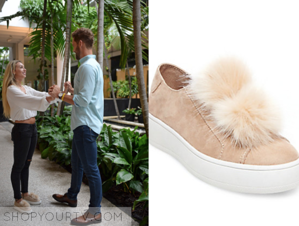 Beige Pom Pom Slip-On Sneakers 