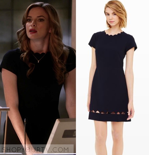 THE FLASH: SEASON 3 EPISODE 2 CAITLIN'S NAVY SCALLOPED TRIM DRESS WITH ...