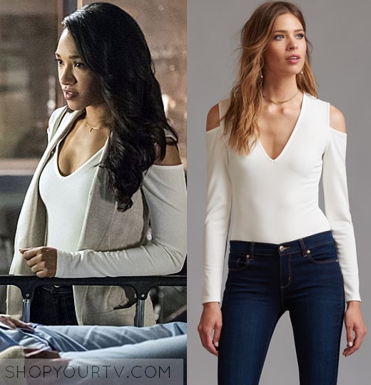 THE FLASH: SEASON 3 EPISODE 3 IRIS' WHITE V-NECK COLD SHOULDER