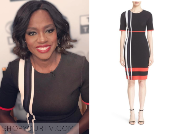 The Talk: March 2017 Viola Davis' Black, Red, and White Sheath Dress ...