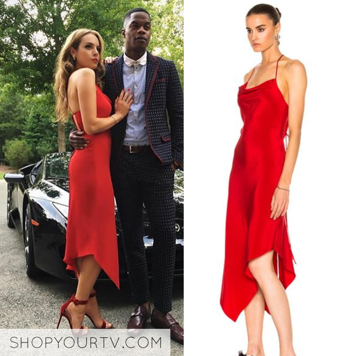 red silk midi dress