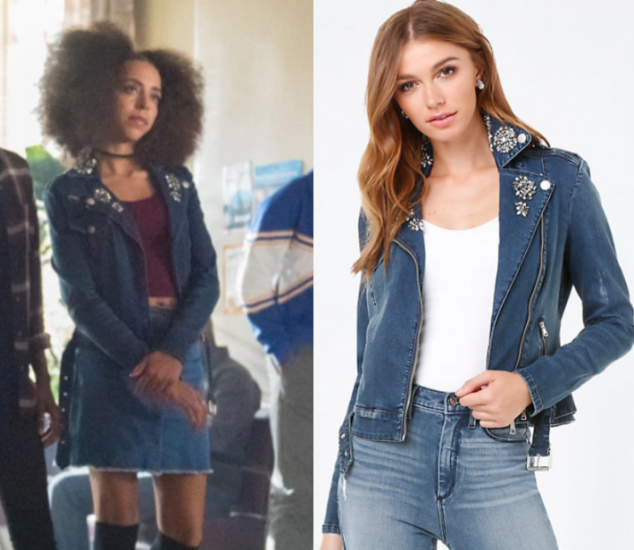 Riverdale: Season 2 Episode 1 Valerie's Embellished Denim Moto Jacket ...