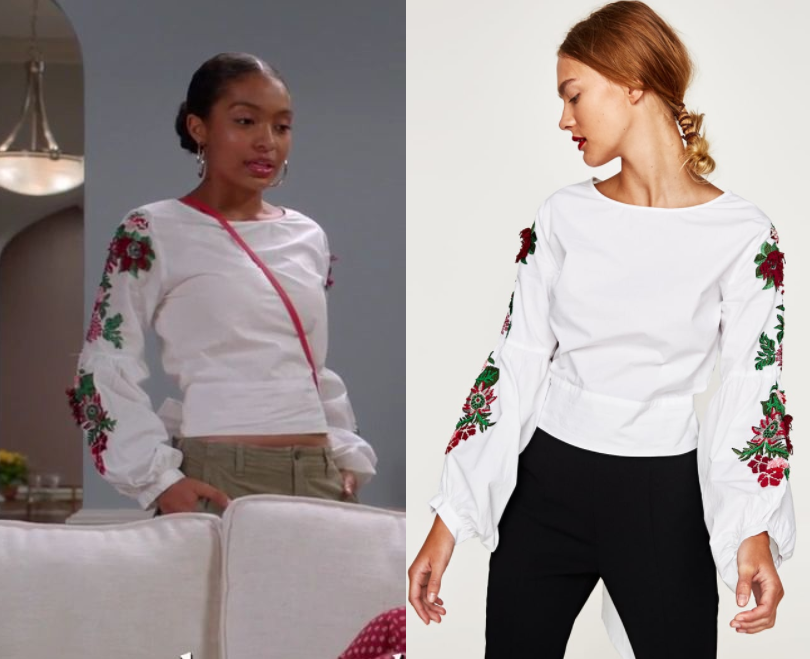 Blackish: Season 4 Episode 2 Zoey's White Embroidered Blouse | Shop Your TV