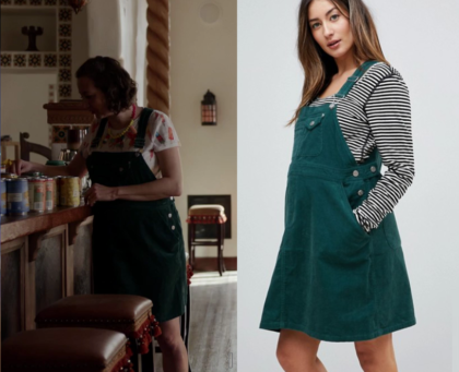 green cord pinafore dress