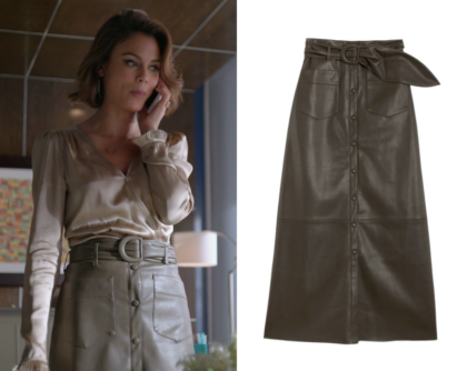 button front leather skirt