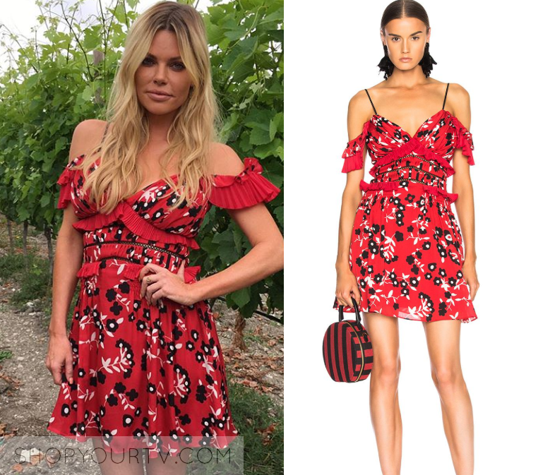 red floral cold shoulder dress