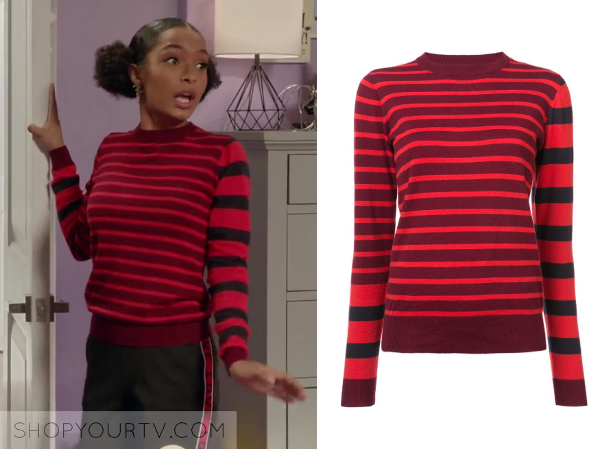 Black-ish: Season 5 Episode 2 Zoey's Red Striped Sweater | Shop Your TV