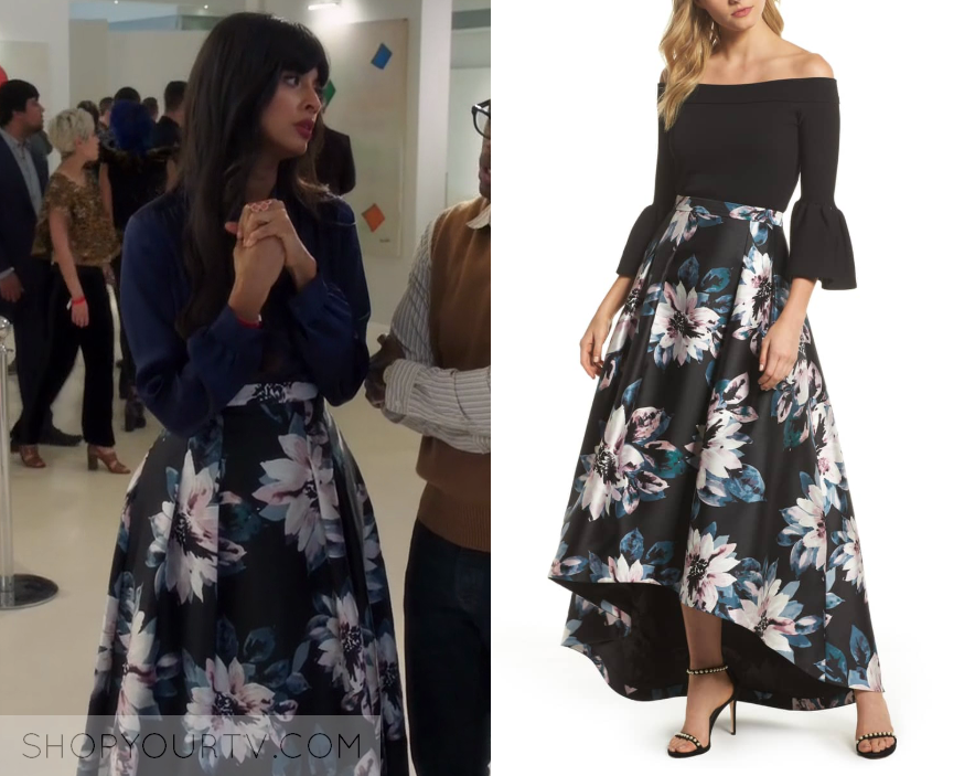 The Good Place: Season 3 Episode 7 Tahani's Navy Floral Maxi Skirt ...