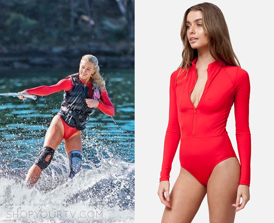 red long sleeve one piece swimsuit