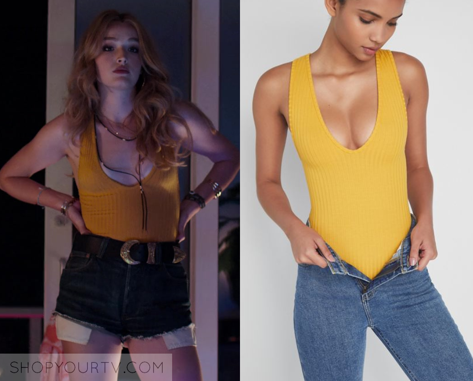 Dynasty: Season 2 Episode 1 Kirby's Yellow Ribbed Bodysuit | Shop ...