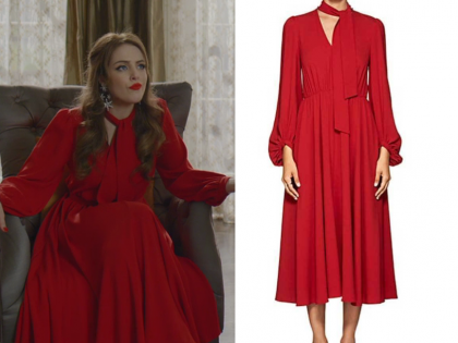 Dynasty: Season 2 Episode 8 Fallon's Red Tie Neck Dress | Shop Your TV