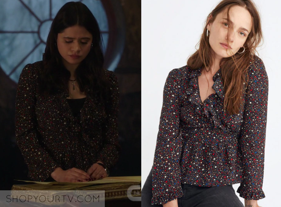 Charmed: Season 1 Episode 8 Mel's Printed Ruffle Wrap Top | Shop Your TV