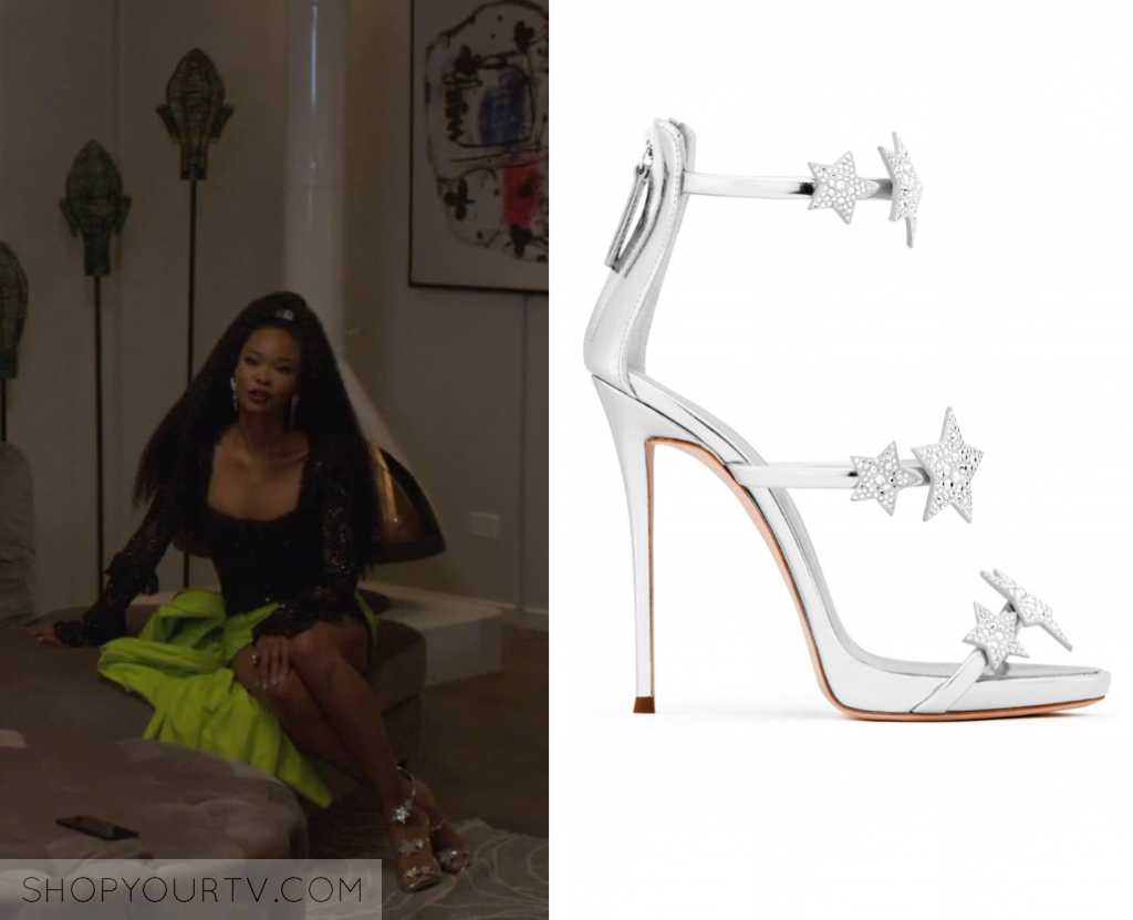 Dynasty: Season 2 Episode 10 Monica's Silver Star Sandals | Shop Your TV