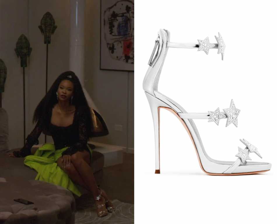 Dynasty: Season 2 Episode 10 Monica's Silver Star Sandals | Shop Your TV