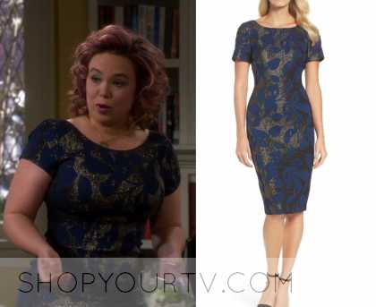 Last Man Standing Season 7 Episode 13 Kristin S Navy Jacquard Floral Sheath Dress Shop Your Tv