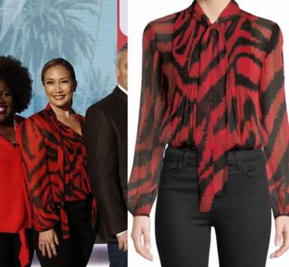 red and black animal print blouse