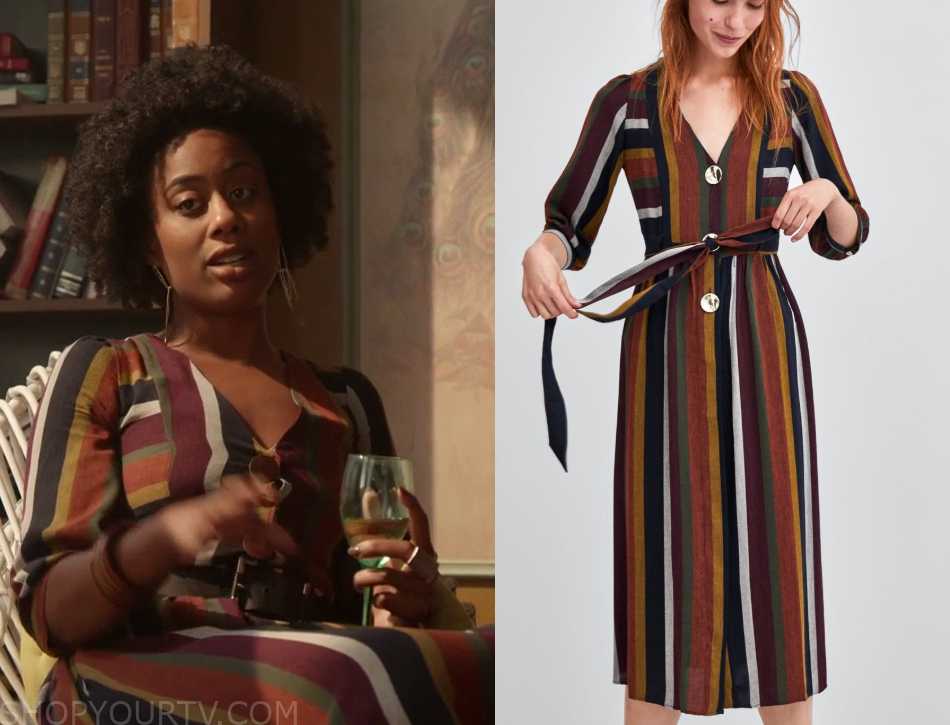 Good Trouble Season 1 Episode 11 Malikas Multi Striped Button Dress