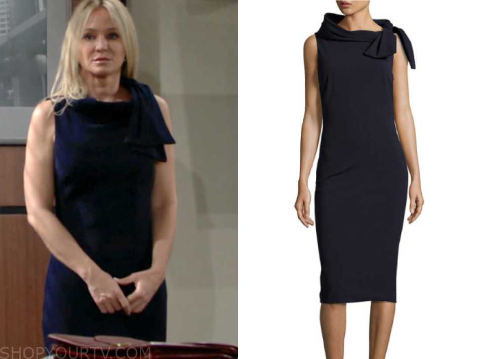 The Young and the Restless: March 2019 Sharon's Navy Blue Bow Dress ...