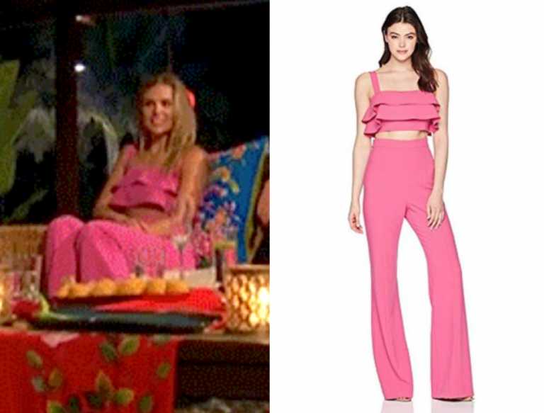 The Bachelor Season 23 Episode 6 Hannah Bs Pink Ruffle Cutout Jumpsuit Shop Your Tv 5132