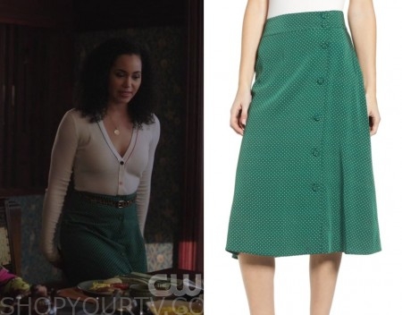 Charmed: Season 1 Episode 19 Macy's Green Printed Midi Skirt | Shop Your TV