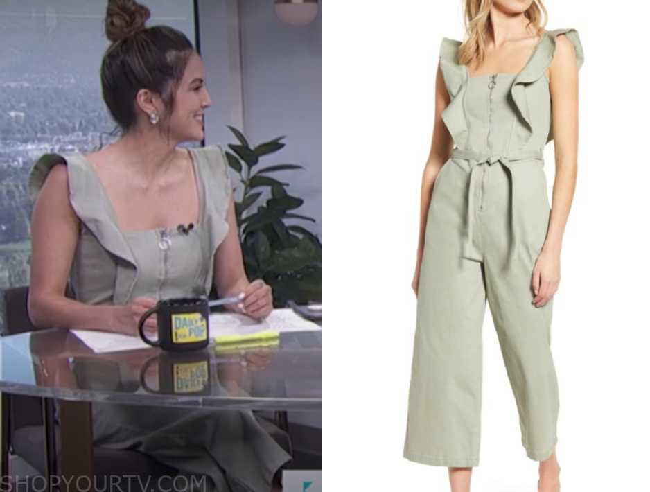 E! News: Daily Pop April 2019 Erin Lim's Green Ruffle Zipper Jumpsuit ...