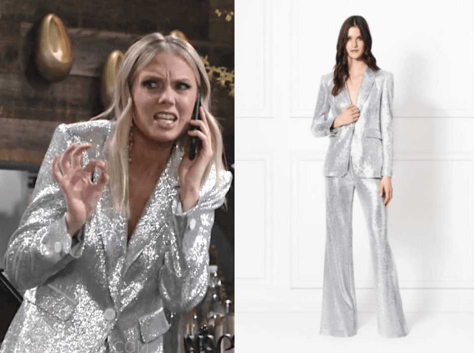 silver sequin pant suit