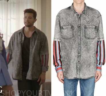 Dynasty: Season 2 Episode 18 Sam's Acid Wash Striped Shirt | Shop Your TV