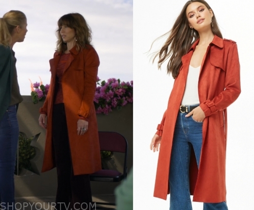 Dead To Me: Season 1 Episode 1 Judy's Orange Suede Coat | Shop Your TV