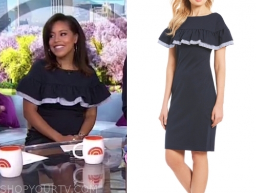 The Today Show: May 2019 Sheinelle Jones's Navy Blue Ruffle Sheath ...