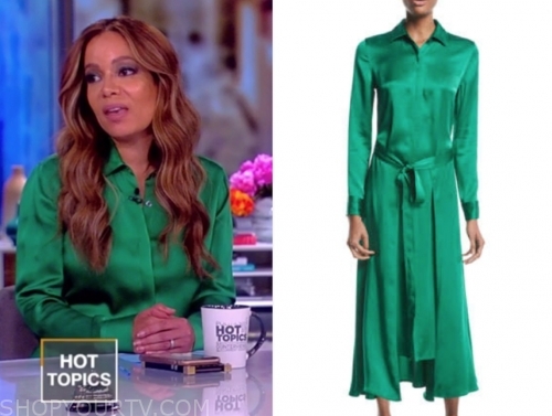 The View: May 2019 Sunny Hostin's Green Silk Midi Shirt Dress | Shop ...