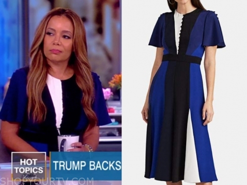 The View: May 2019 Sunny Hostin's Blue and White Colorblock Dress ...