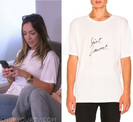 RHOBH: Season 9 Episode 12 Farah's White Saint Laurent Tee | Shop Your TV