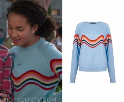 Andi Mack: Season 3 Episode 15 Buffy's Blue Rianbow Sweater | Shop Your TV
