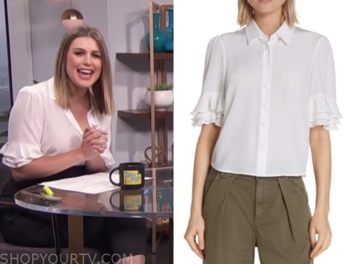 E! News: Daily Pop June 2019 Carissa Culiner's White Ruffle Tier Sleeve ...