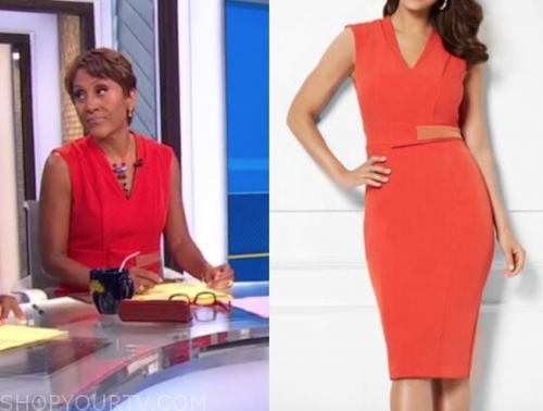 Good Morning America: June 2019 Robin Roberts's Red V-Neck Sheath Dress ...