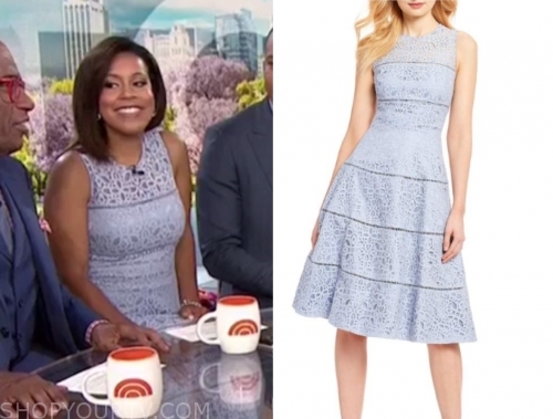 The Today Show: June 2019 Sheinelle Jones's Light Blue Lace Midi Dress ...